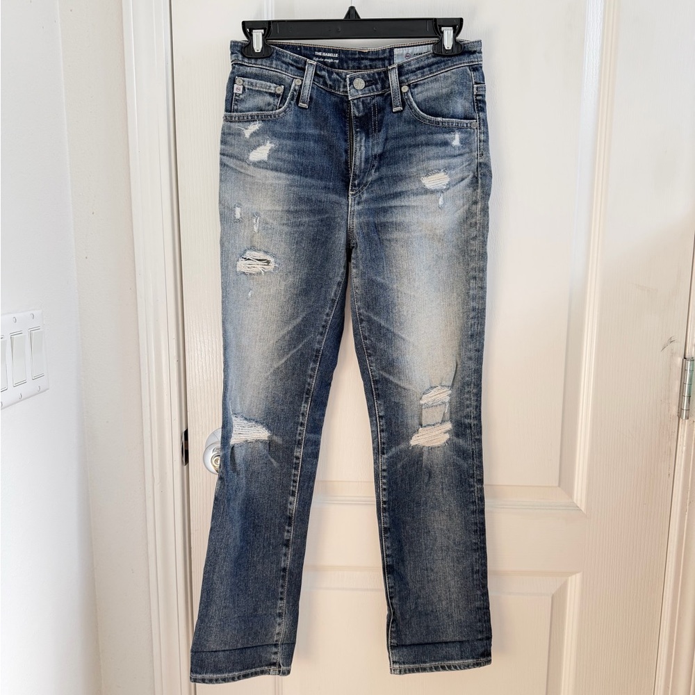 AG high rise straight crop The Isabelle distressed jeans